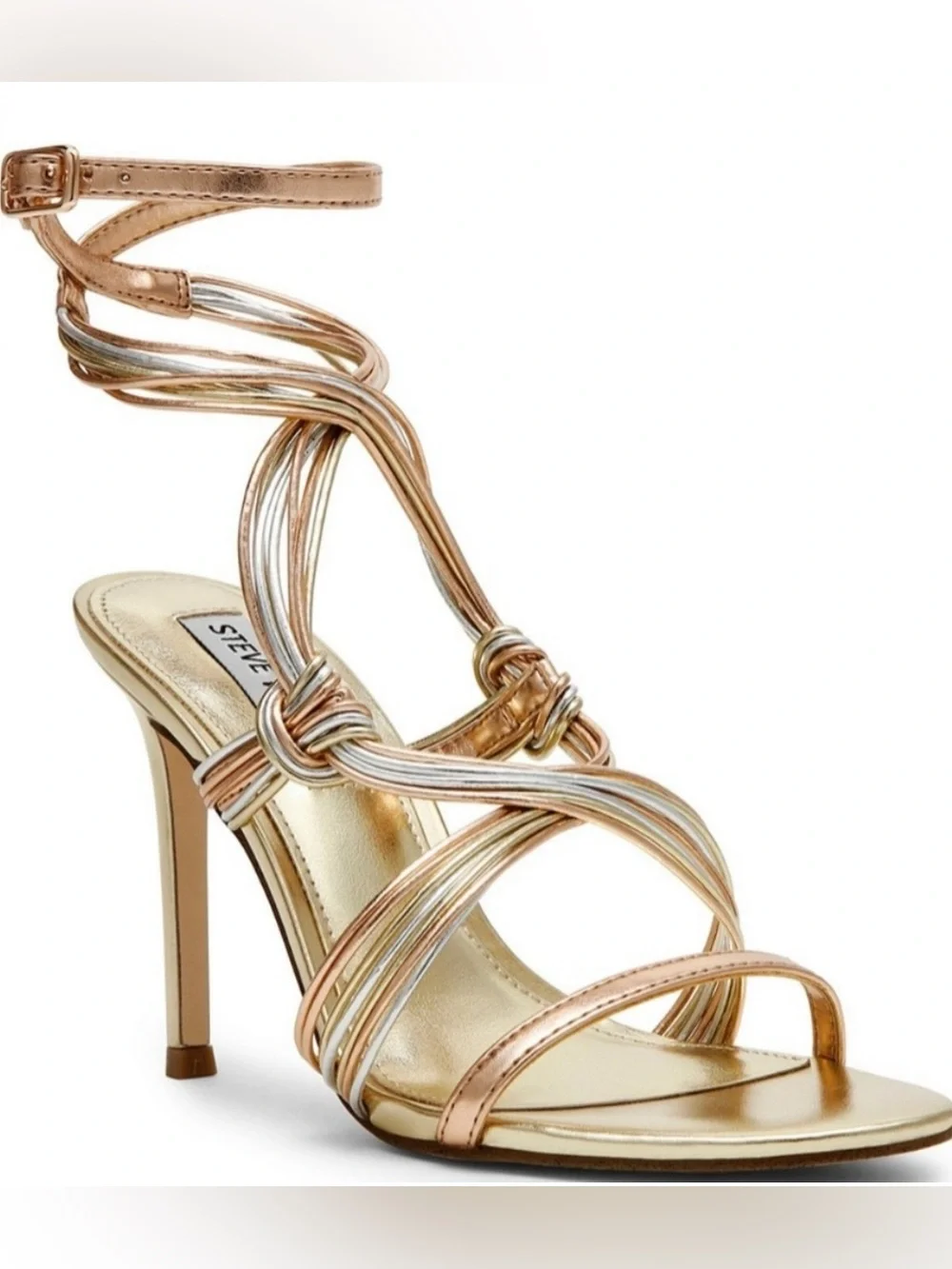Steve Madden Lele Two Tone Metallic Leather Strappy Dress Sandals